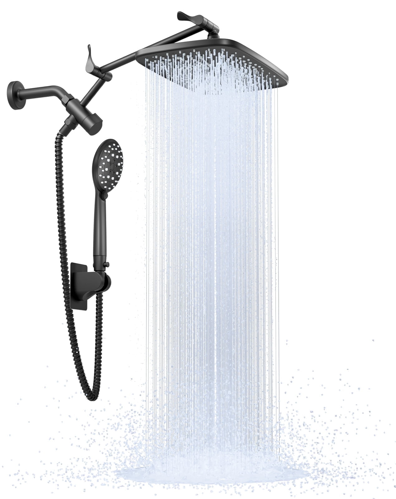 Ophanie 12 Inch Coverage High Pressure Rain Shower Head Combo with Adjustable Extension Arm - Wide Rainfall \u0026 5 Modes Handheld Showerhead, Dual Anti-Clog Nozzles for Ultimate Shower Experience, Black